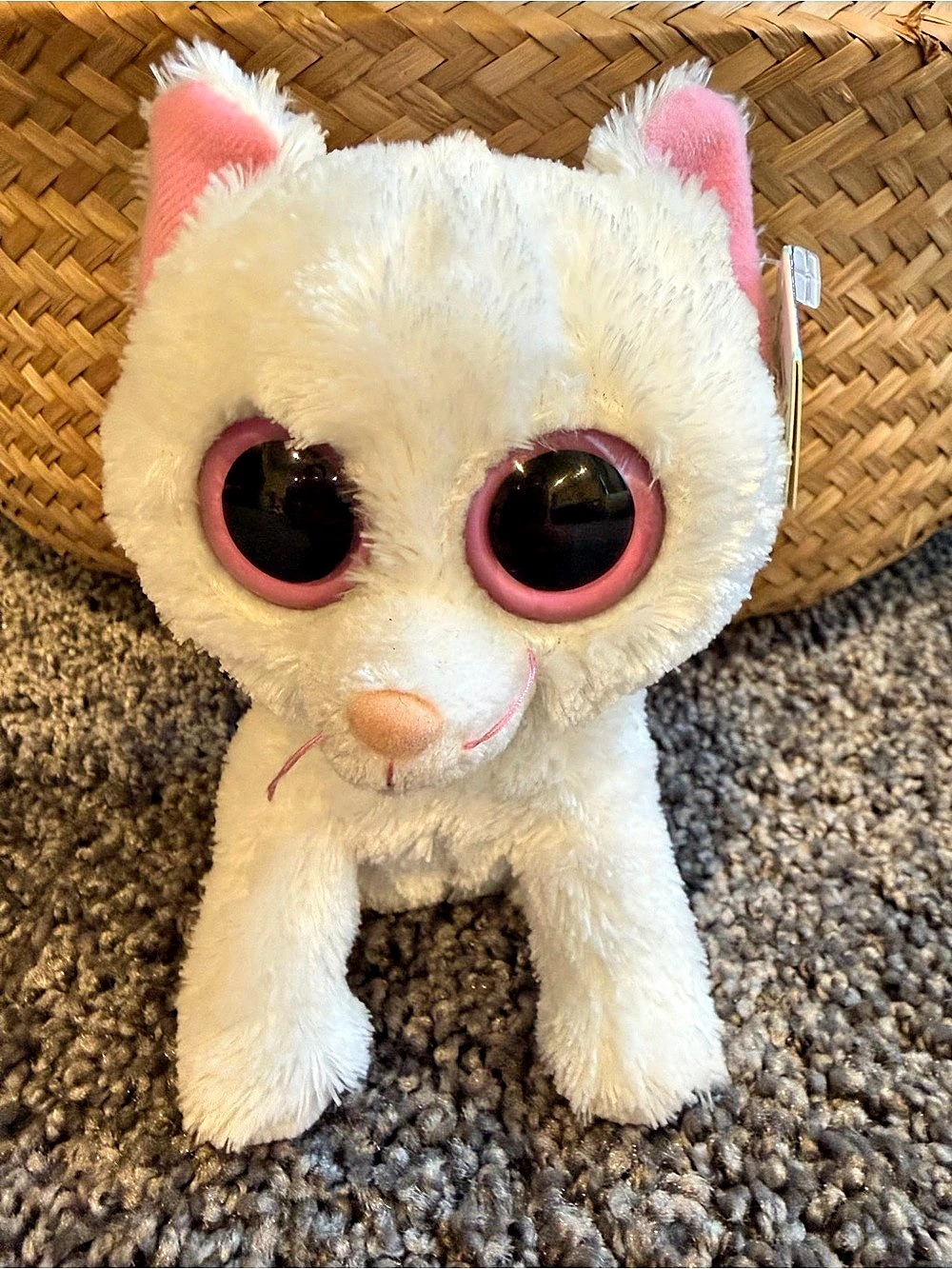 Ty Beanie Boos Cashmere White Cat Plush 6” Pink Eyes With Tag